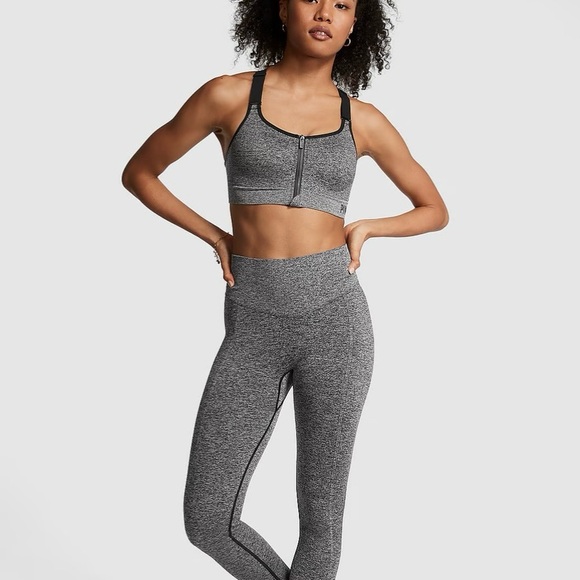 PINK VS SEAMLESS CLASSIC LEGGING Pure Black Marl 7/8 Short Size Large NWT - Picture 4 of 11